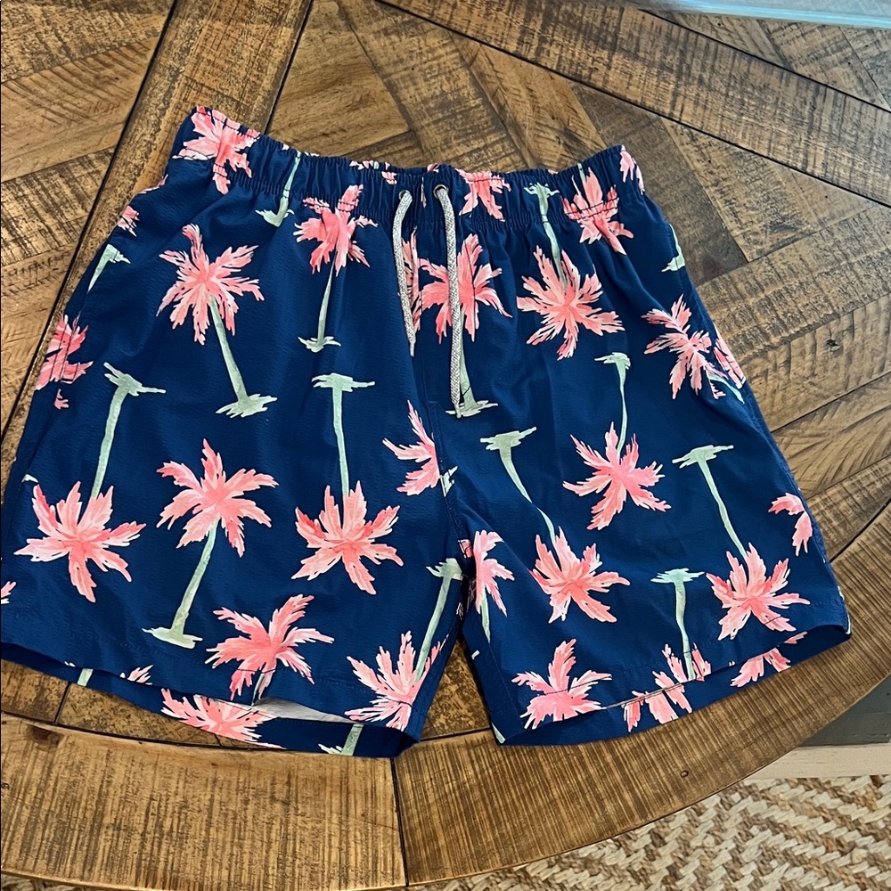 Surf Style Navy and Pink Palm Tree Men's Athletic Shorts
